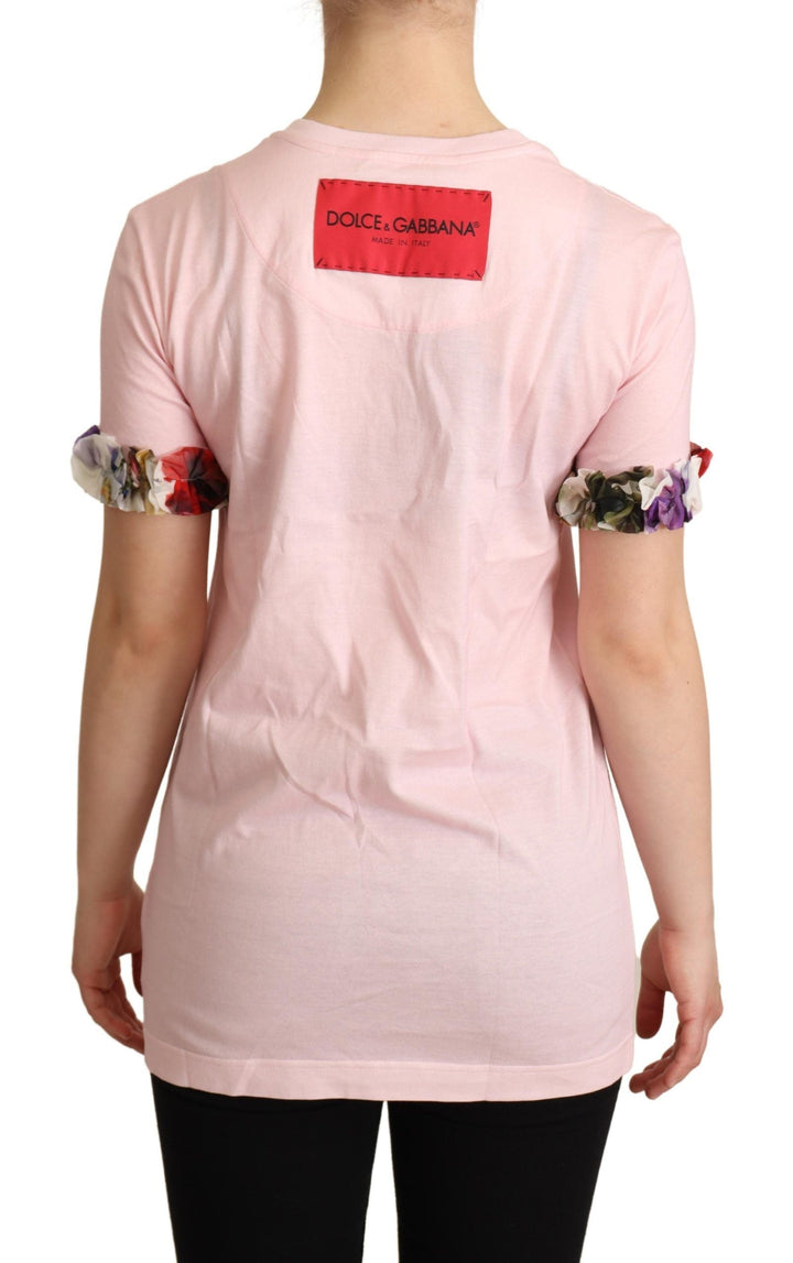 Dolce &amp; Gabbana T-Shirts - Pink Cotton Floral Roses Crewneck T-shirt
