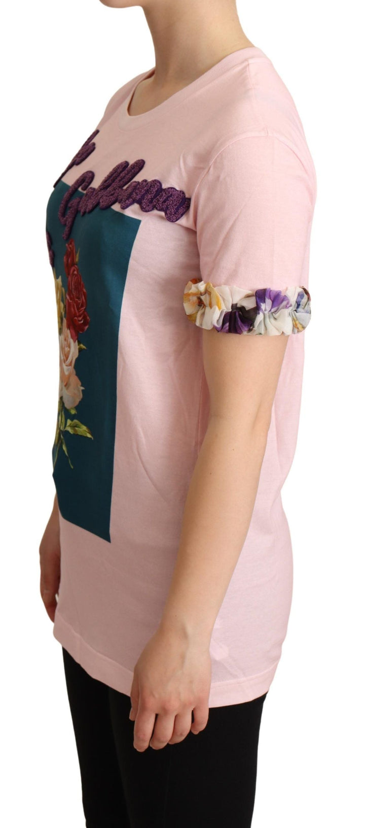 Dolce &amp; Gabbana T-Shirts - Pink Cotton Floral Roses Crewneck T-shirt