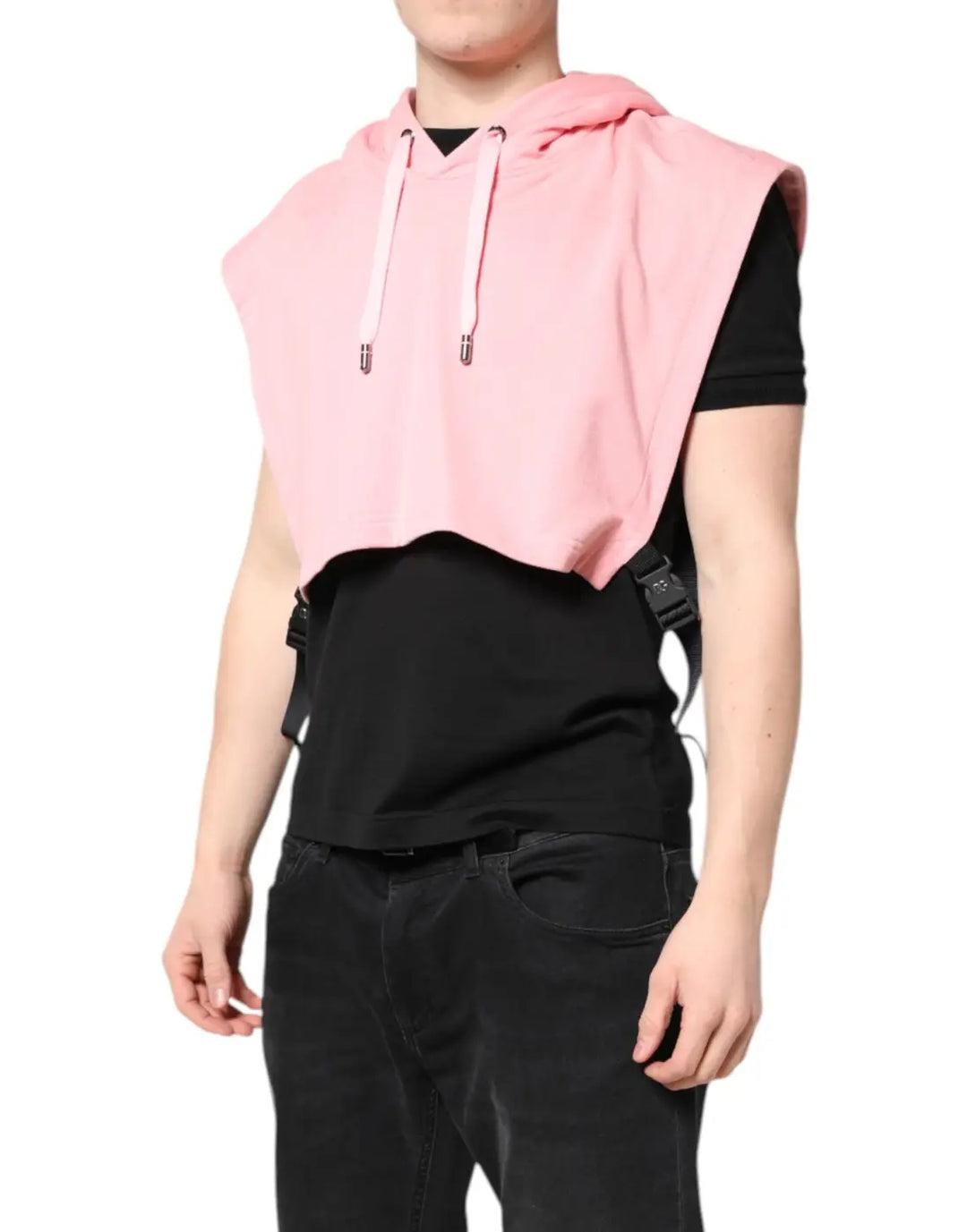Dolce &amp; Gabbana Pink Cotton Hooded Men Sportswear Vest Sweater