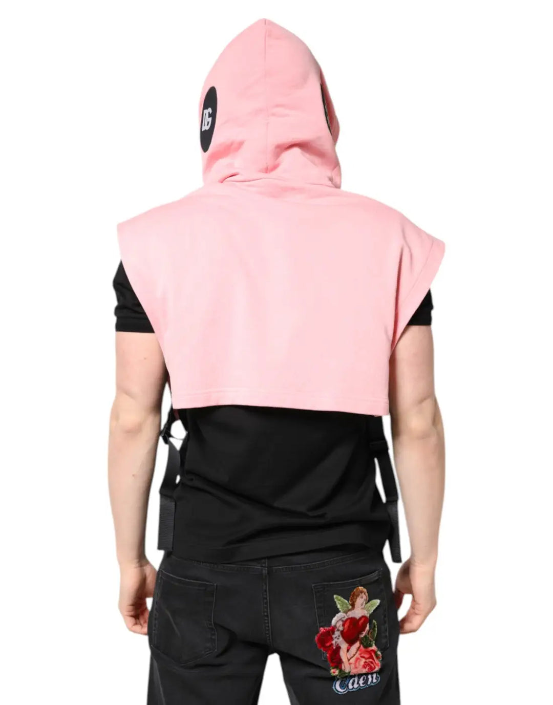 Dolce &amp; Gabbana Pink Cotton Hooded Men Sportswear Vest Sweater