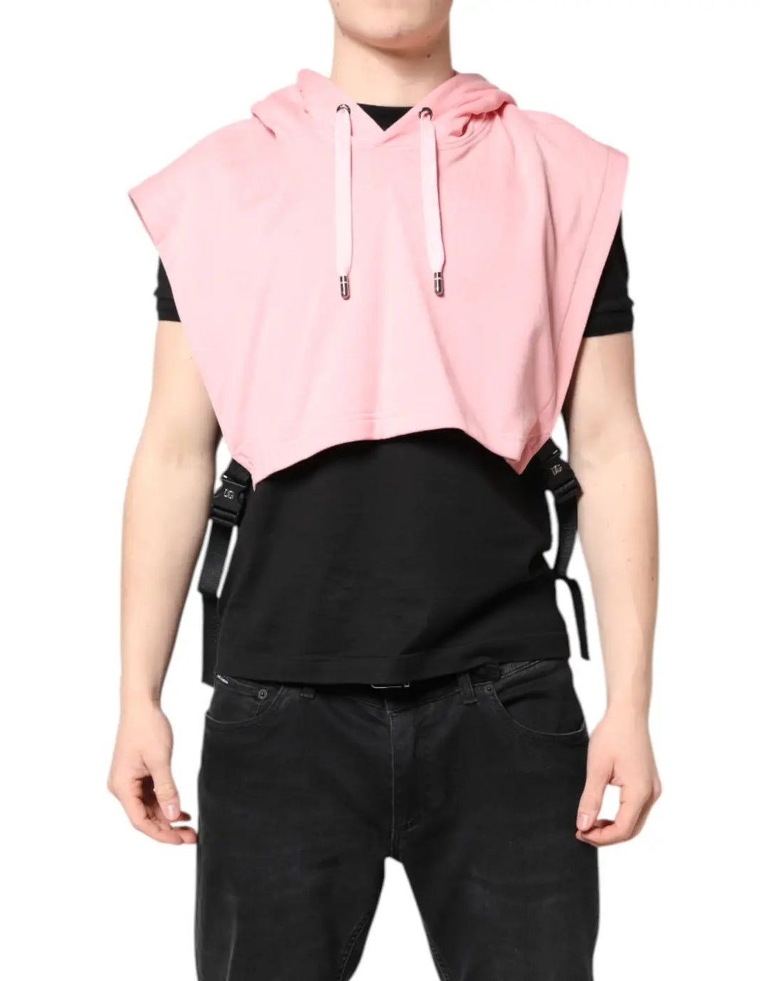 Dolce &amp; Gabbana Pink Cotton Hooded Men Sportswear Vest Sweater