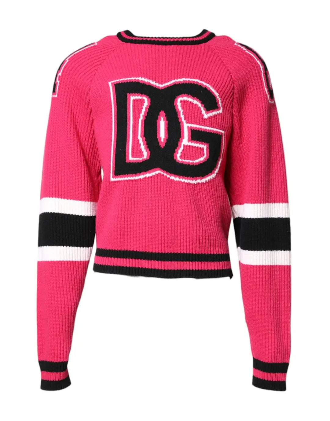 Dolce &amp; Gabbana Pink Cotton Logo Print Knit Pullover Sweater