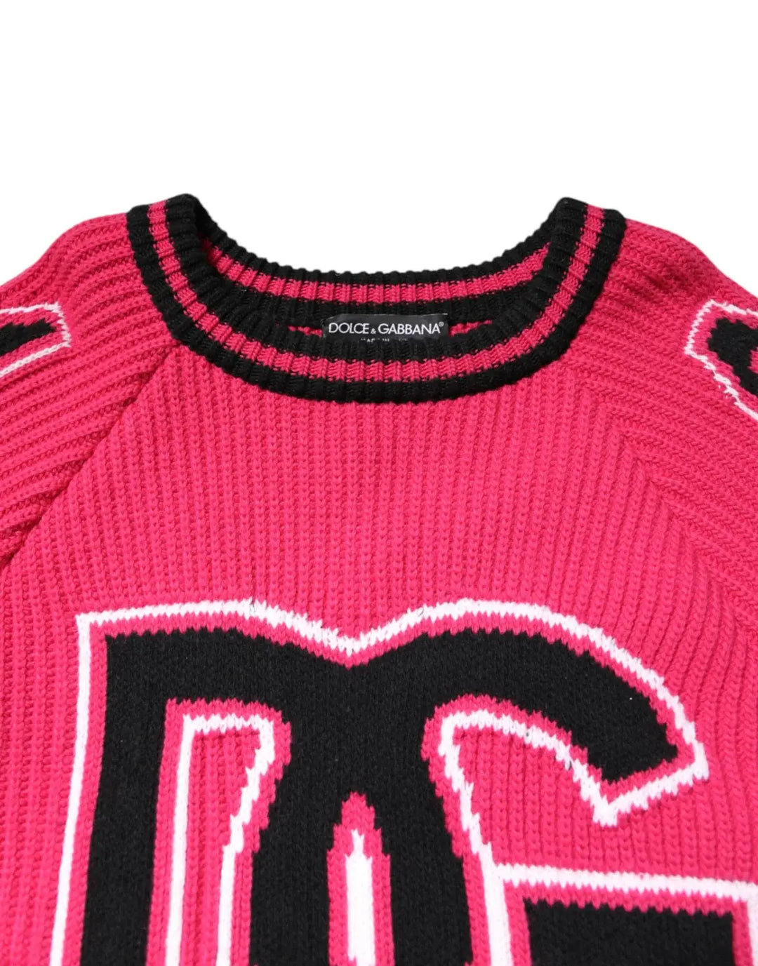Dolce &amp; Gabbana Pink Cotton Logo Print Knit Pullover Sweater