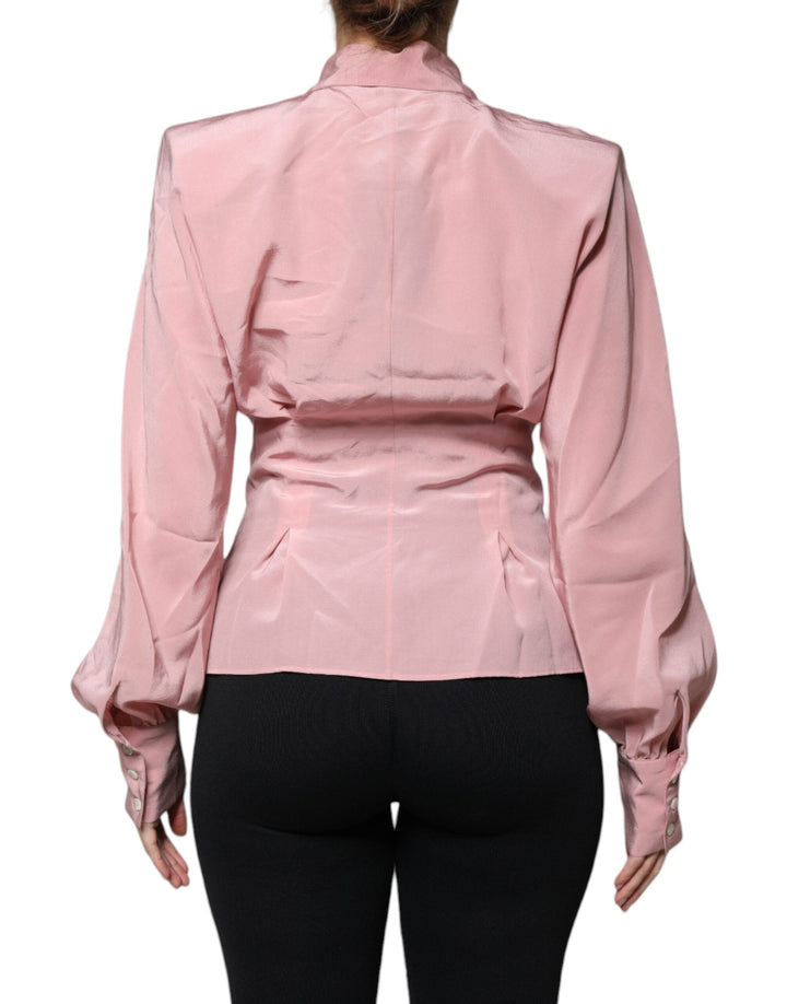 Dolce &amp; Gabbana Blouses - Women’s Pink Cotton Long Sleeves Collared Blouse Top