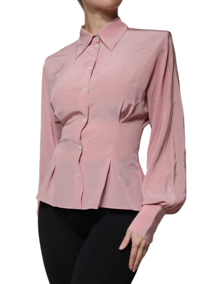 Dolce &amp; Gabbana Blouses - Women’s Pink Cotton Long Sleeves Collared Blouse Top