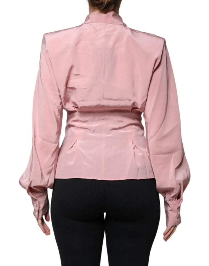 Dolce &amp; Gabbana Pink Cotton Long Sleeves Collared Blouse Top