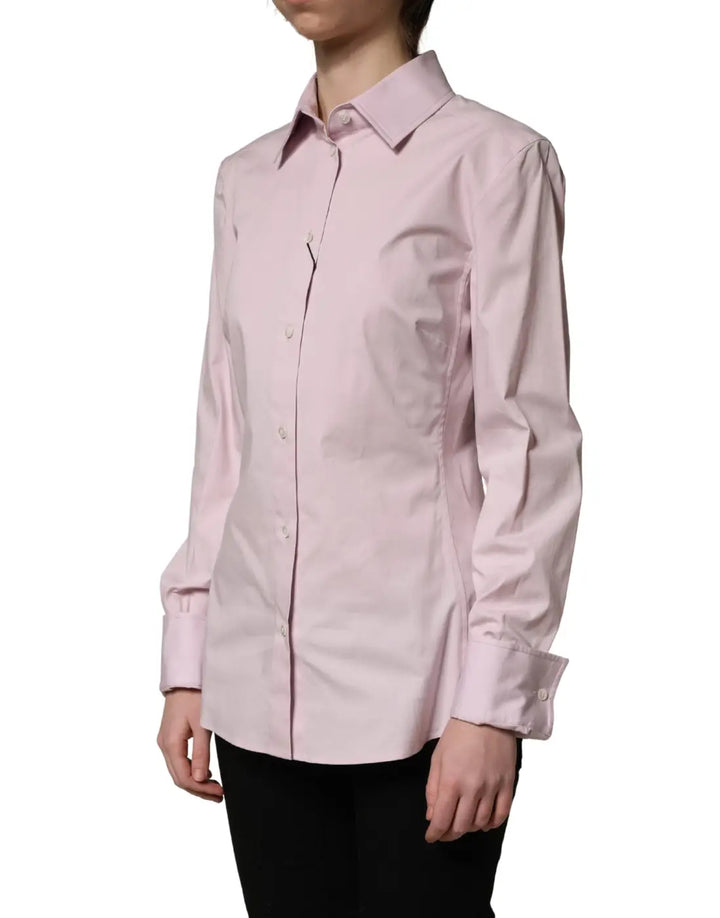 Dolce &amp; Gabbana Pink Cotton Long Sleeves Collared Shirt Top