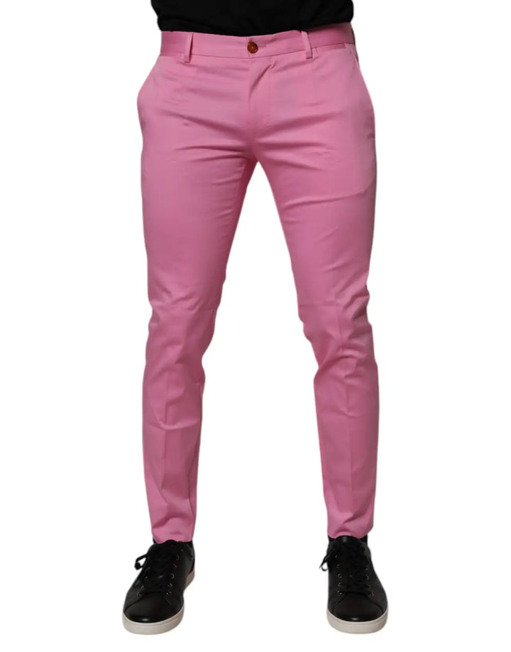 Dolce &amp; Gabbana Pink Cotton Slim Fit Men Dress Formal Pants