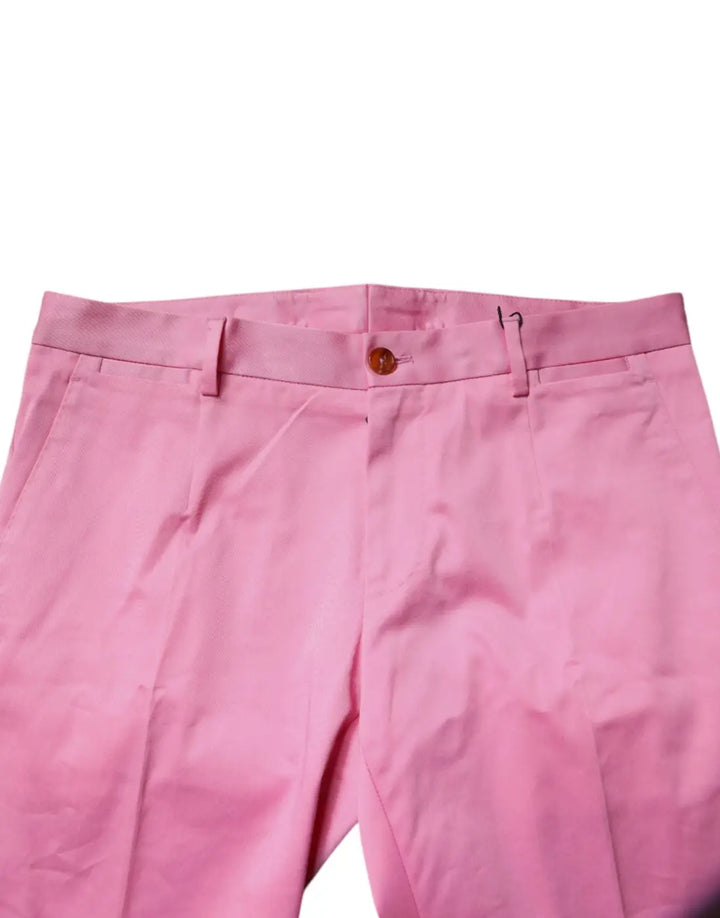Dolce &amp; Gabbana Pink Cotton Slim Fit Men Dress Formal Pants