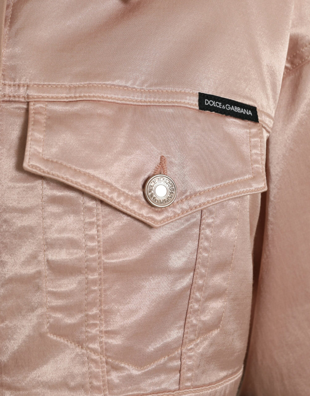 Dolce &amp; Gabbana Trucker Jackets - Pink Cotton Stretch Collared Cropped Jacket