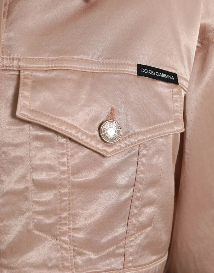 Dolce &amp; Gabbana Pink Cotton Stretch Collared Cropped Jacket