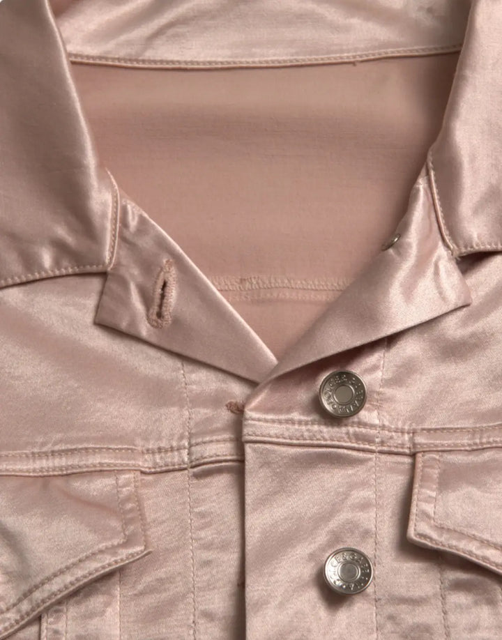 Dolce &amp; Gabbana Pink Cotton Stretch Collared Cropped Jacket