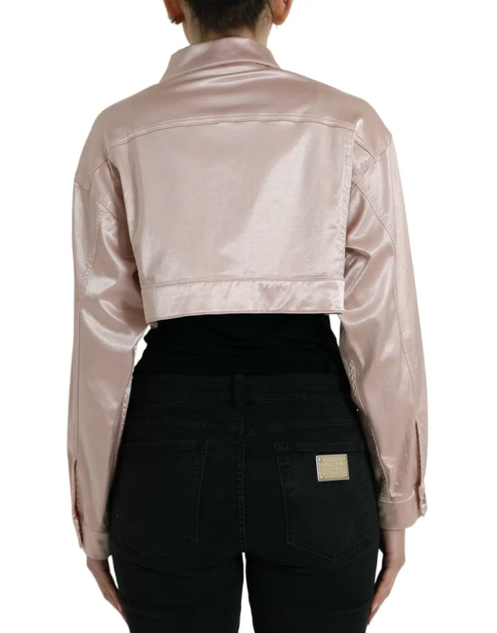 Dolce &amp; Gabbana Pink Cotton Stretch Collared Cropped Jacket