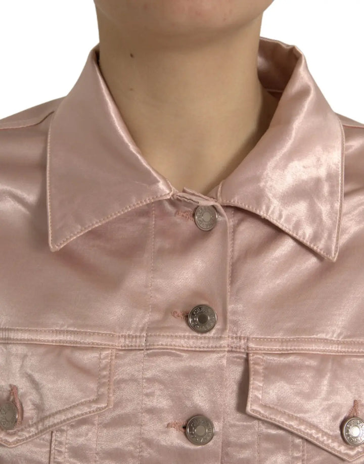 Dolce &amp; Gabbana Pink Cotton Stretch Collared Cropped Jacket