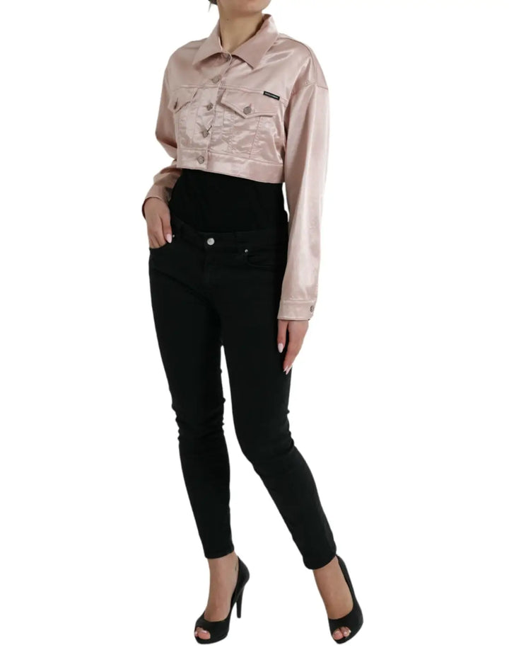 Dolce &amp; Gabbana Pink Cotton Stretch Collared Cropped Jacket