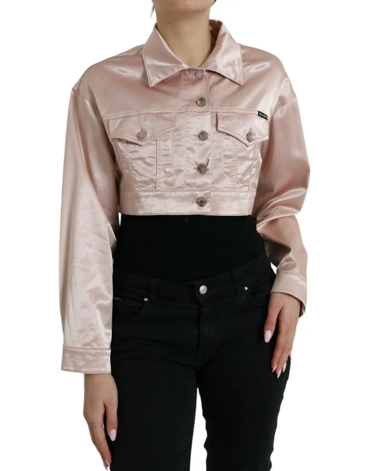 Dolce &amp; Gabbana Pink Cotton Stretch Collared Cropped Jacket