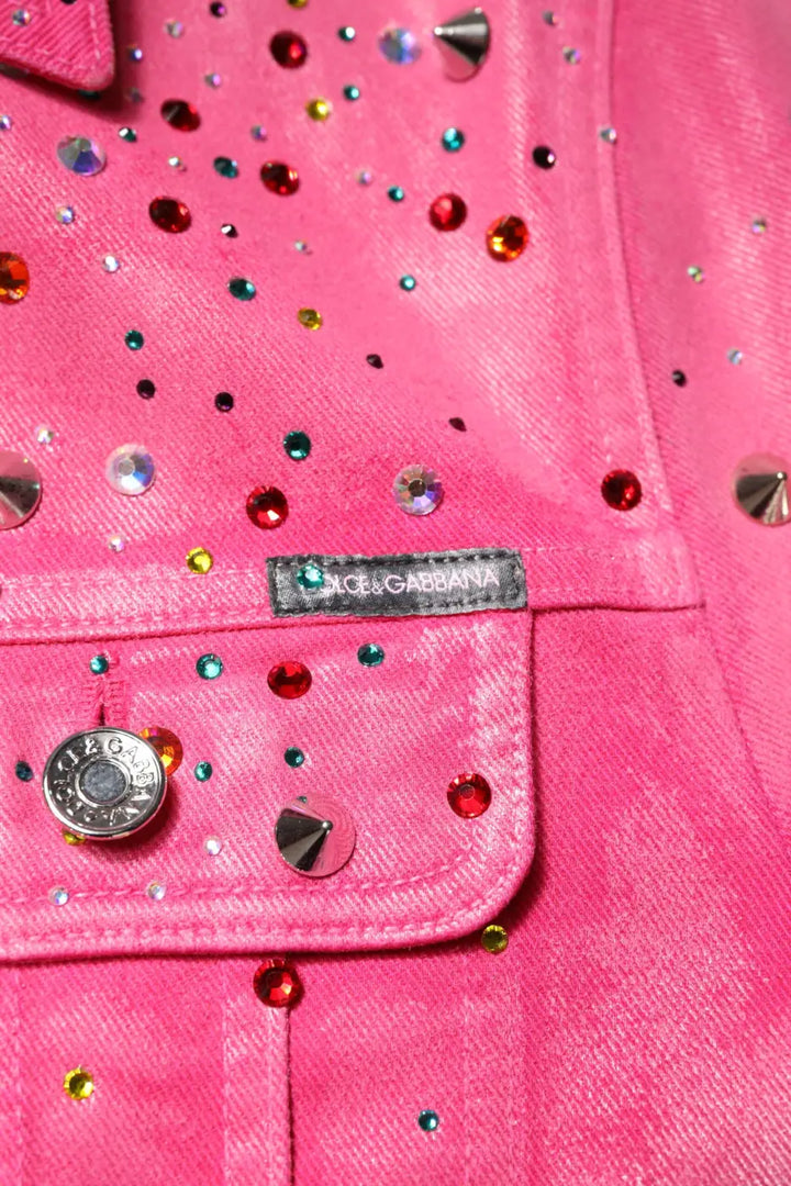 Dolce &amp; Gabbana Pink Crystal Embellished Cotton Denim Jacket
