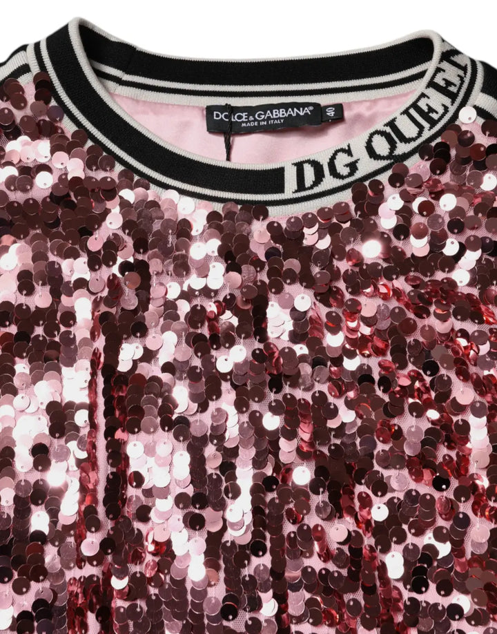 Dolce &amp; Gabbana Pink DG Queen Sequin Pullover Sweater