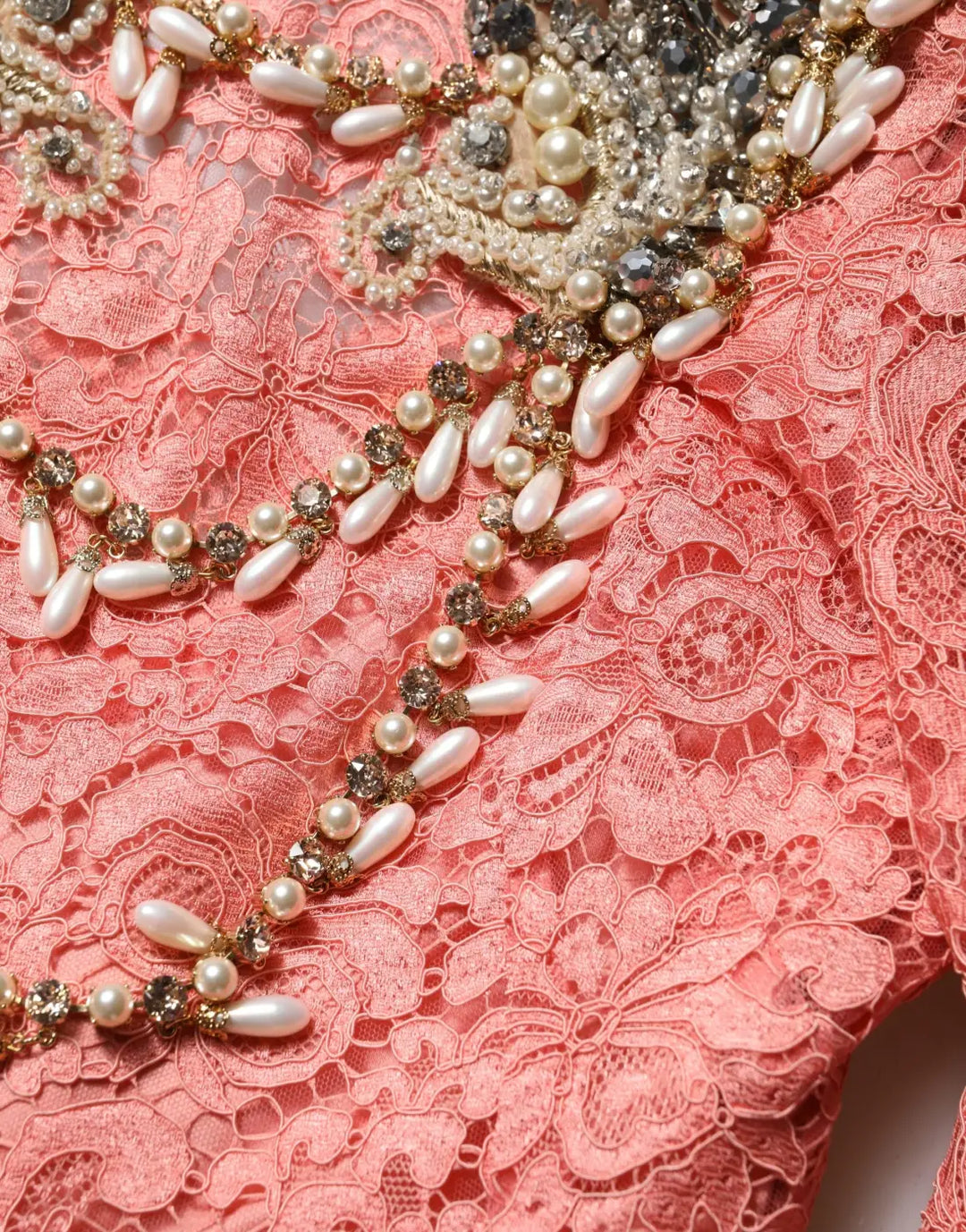 Dolce &amp; Gabbana Pink Embellished Mermaid Lace Gown Dress