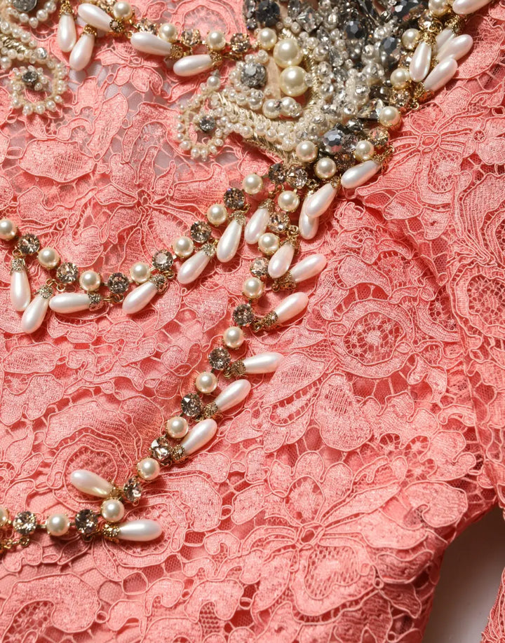 Dolce &amp; Gabbana Pink Embellished Mermaid Lace Gown Dress