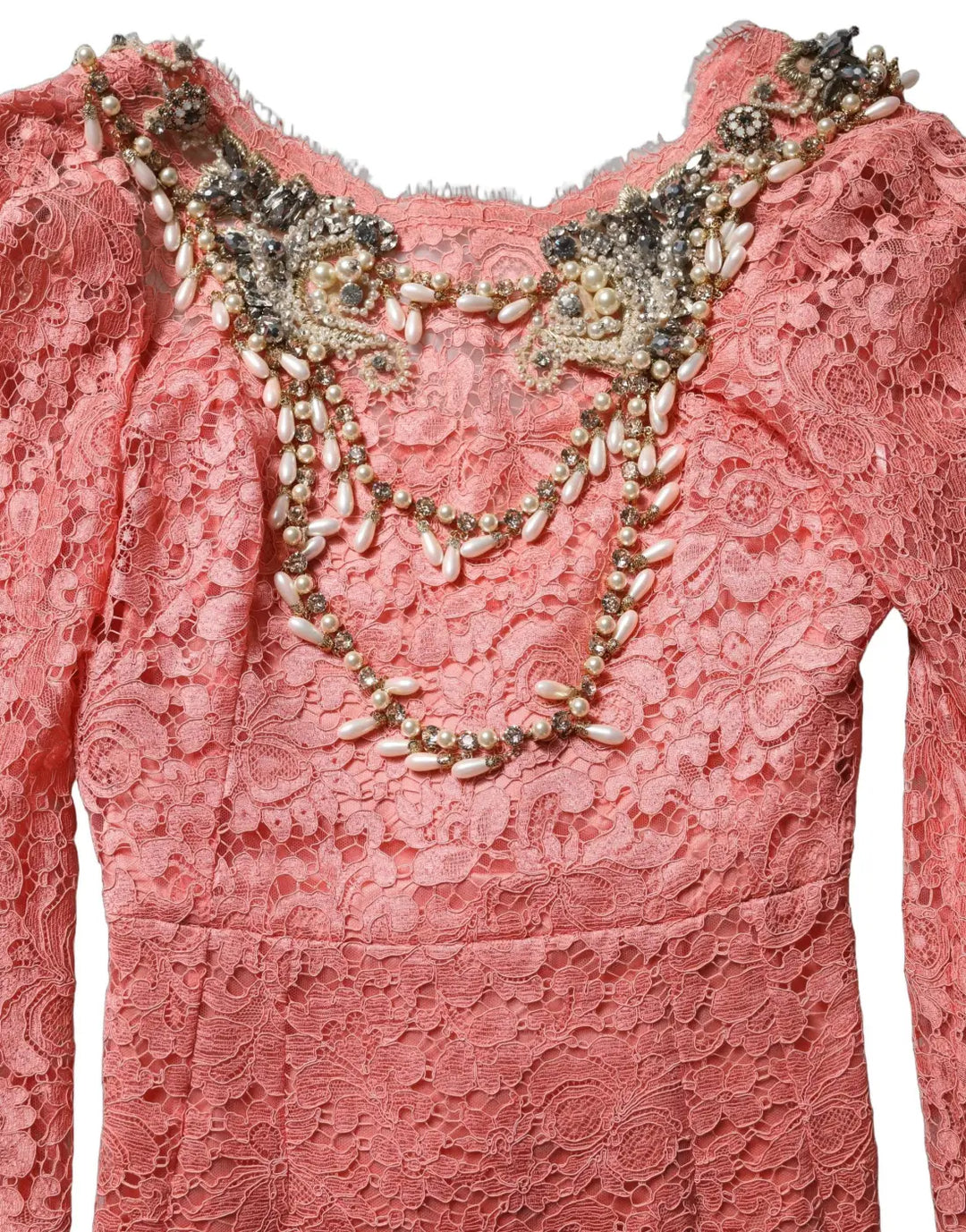 Dolce &amp; Gabbana Pink Embellished Mermaid Lace Gown Dress