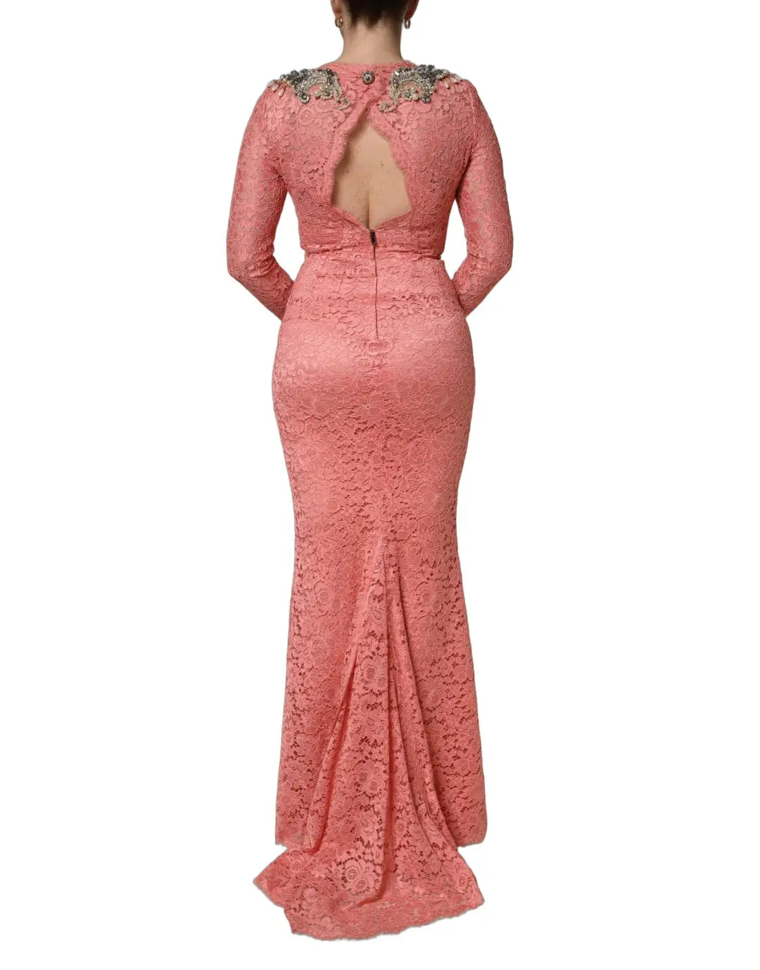 Dolce &amp; Gabbana Pink Embellished Mermaid Lace Gown Dress