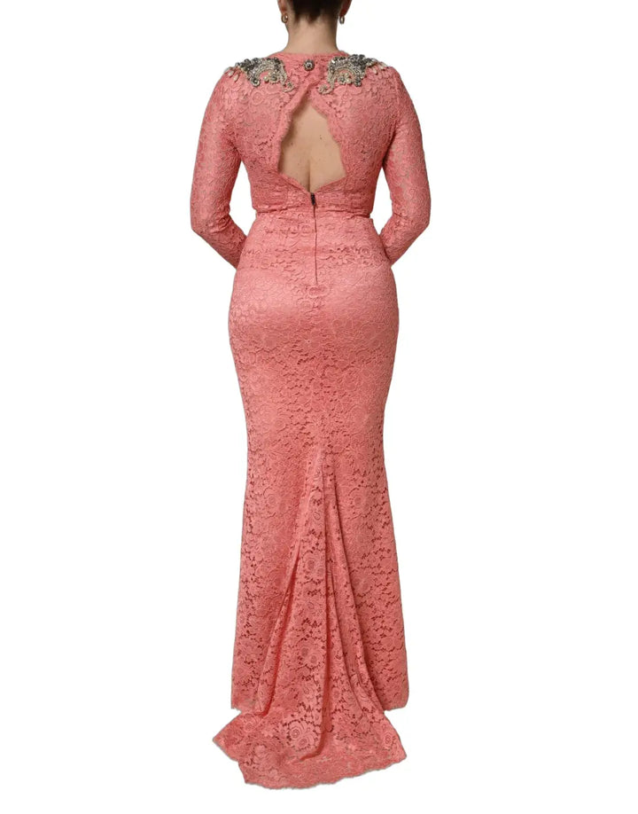 Dolce &amp; Gabbana Pink Embellished Mermaid Lace Gown Dress