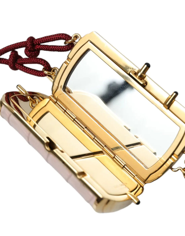 Dolce &amp; Gabbana Pink Exotic Leather Mini Mirror Tassel Makeup Bag