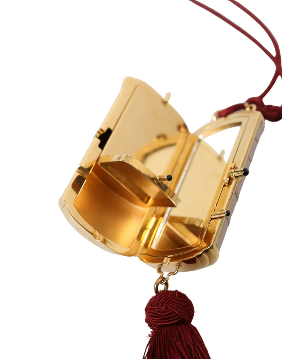 Dolce &amp; Gabbana Pink Exotic Leather Mini Mirror Tassel Makeup Bag