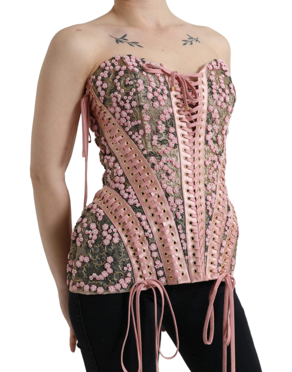 Dolce & Gabbana Blouses - Pink Floral Applique Bustier Corset Top