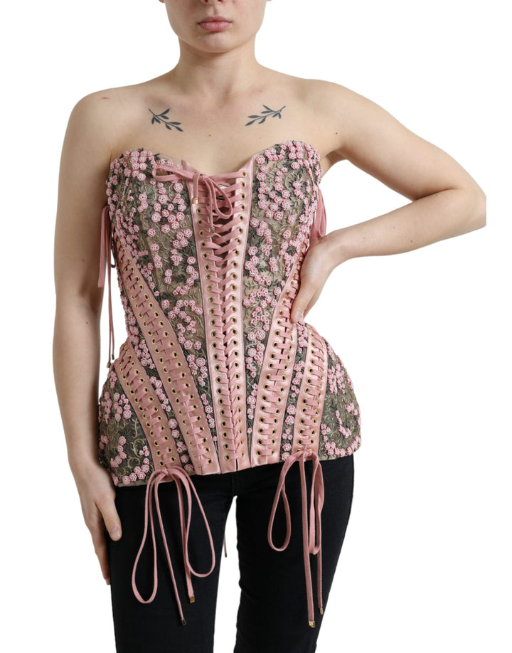 Dolce &amp; Gabbana Blouses - Pink Floral Applique Bustier Corset Top