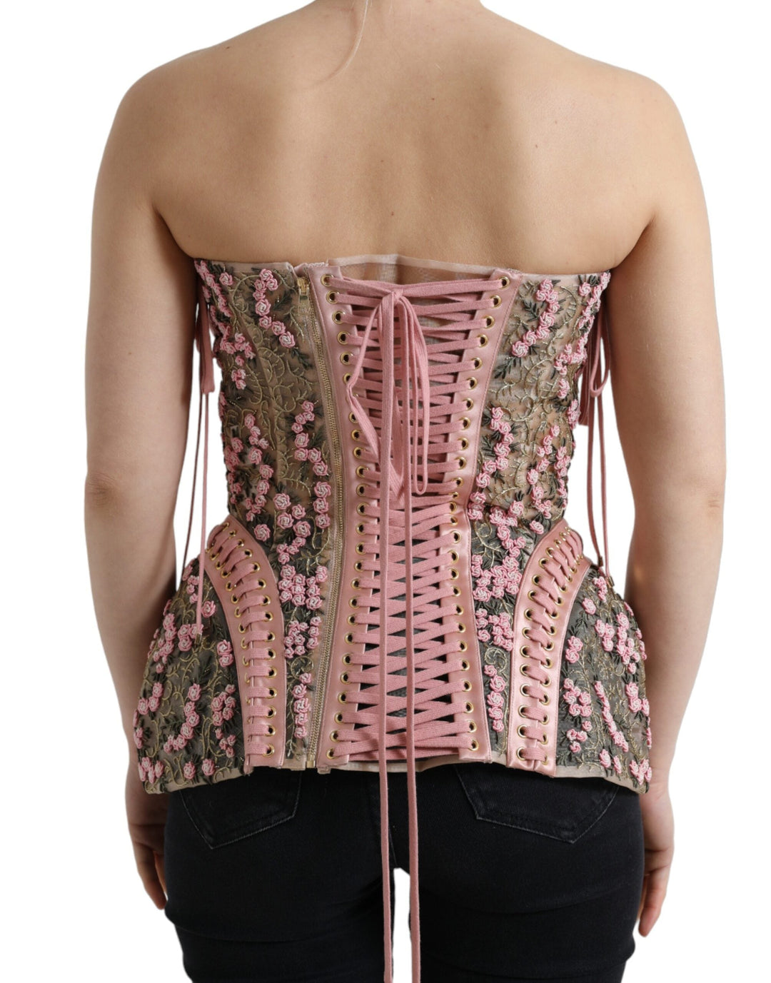 Dolce &amp; Gabbana Blouses - Pink Floral Applique Bustier Corset Top