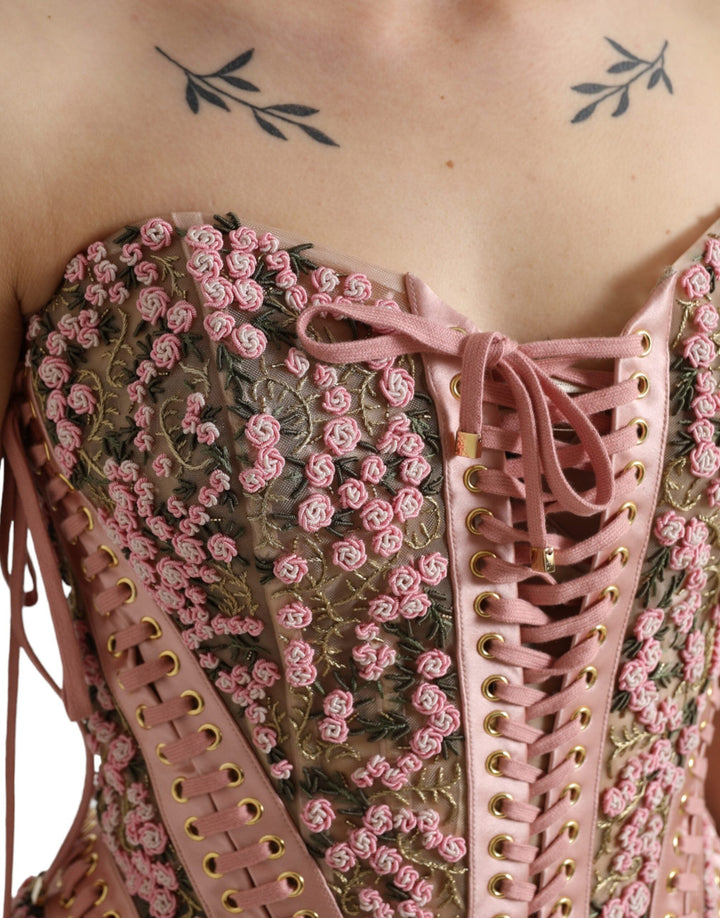 Dolce &amp; Gabbana Blouses - Pink Floral Applique Bustier Corset Top