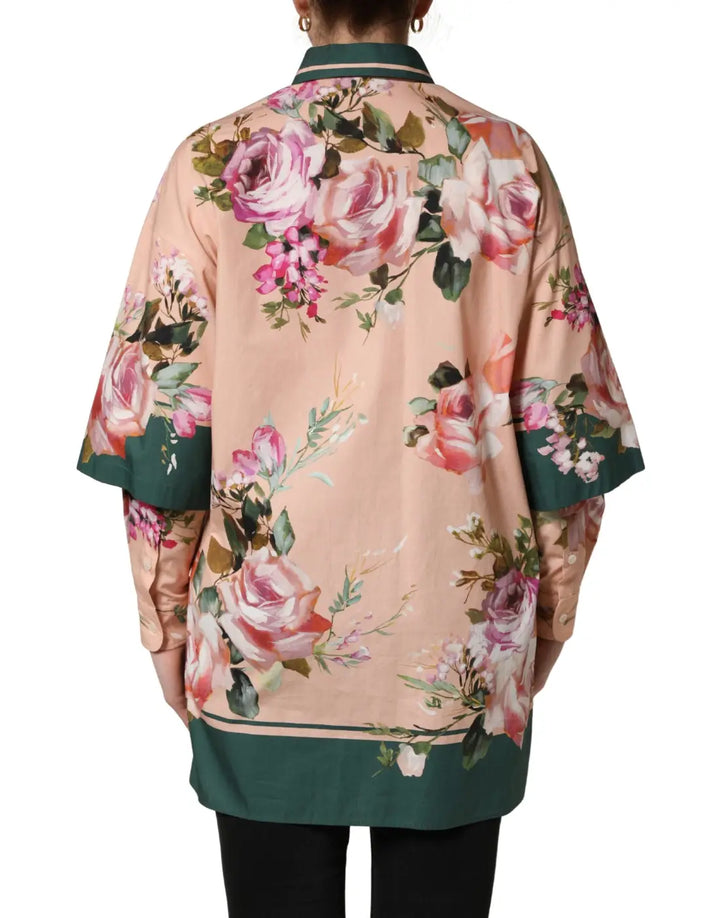 Dolce &amp; Gabbana Pink Floral Cotton Button Front Shirt Top
