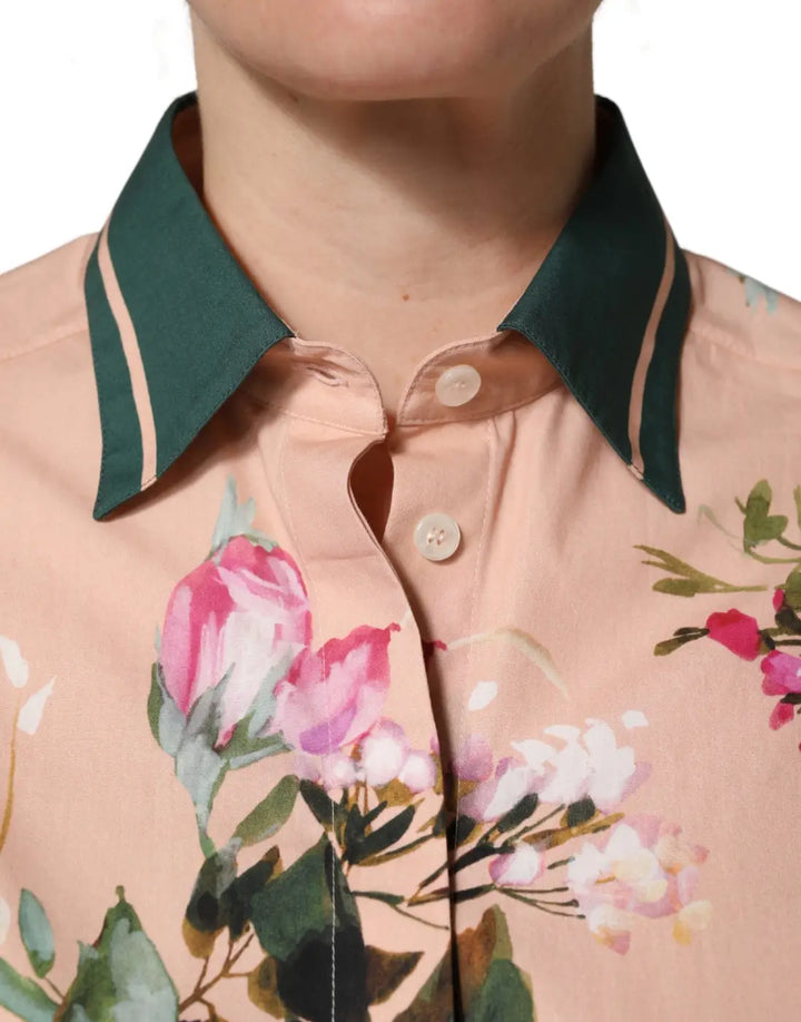 Dolce &amp; Gabbana Pink Floral Cotton Button Front Shirt Top