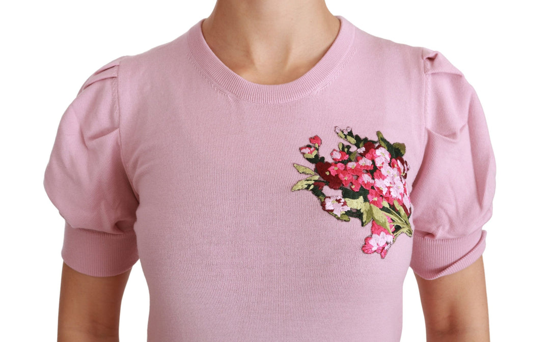 Dolce &amp; Gabbana - Pink Floral Embroidered Blouse Wool Top