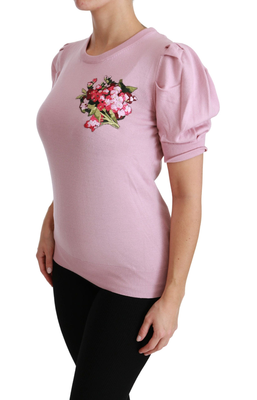Dolce &amp; Gabbana - Pink Floral Embroidered Blouse Wool Top
