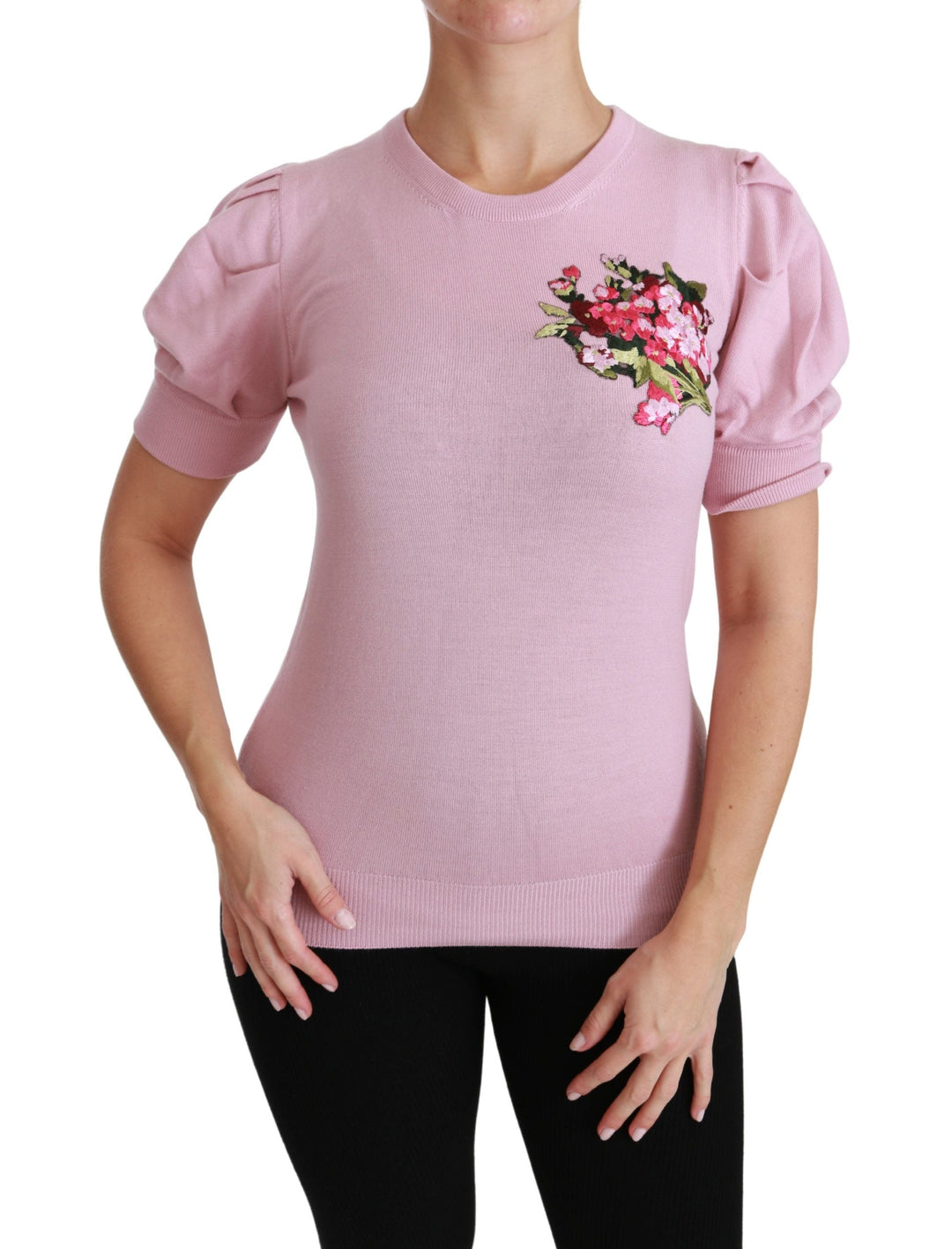 Dolce &amp; Gabbana - Pink Floral Embroidered Blouse Wool Top