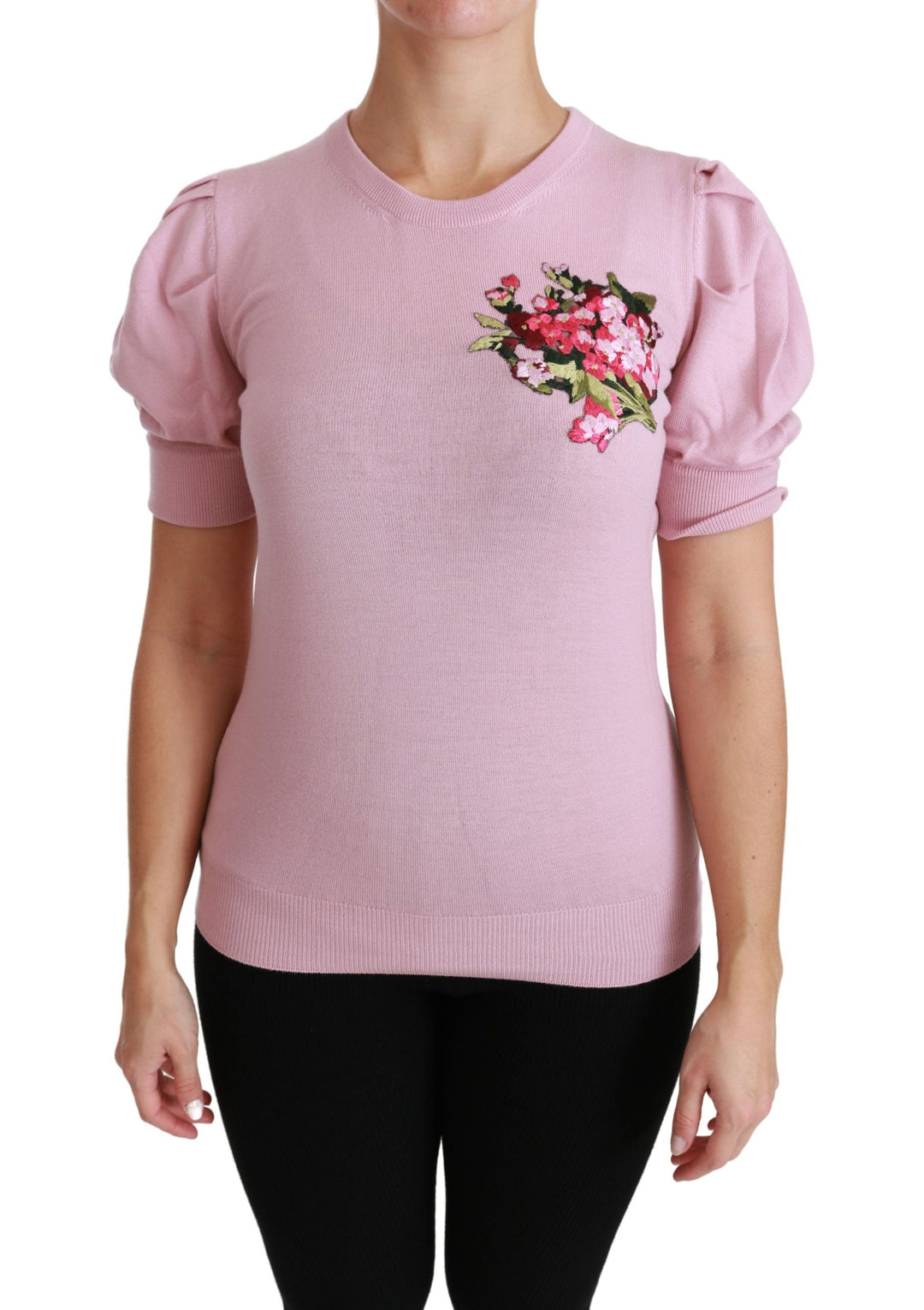 Dolce &amp; Gabbana - Pink Floral Embroidered Blouse Wool Top