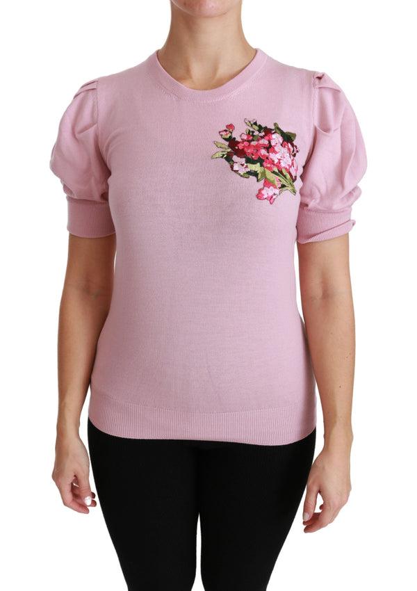 Dolce & Gabbana - Pink Floral Embroidered Blouse Wool Top