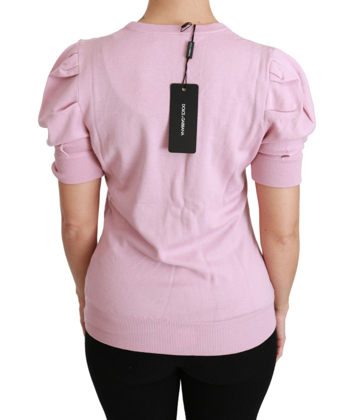 Dolce &amp; Gabbana - Pink Floral Embroidered Blouse Wool Top