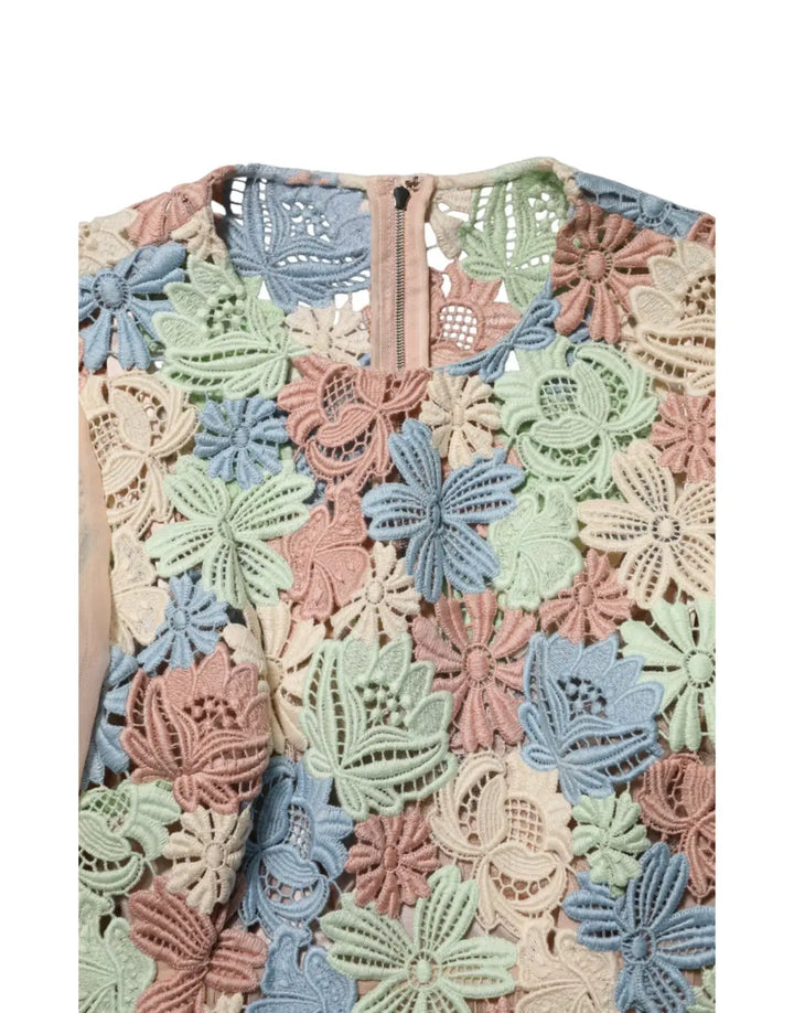 Dolce &amp; Gabbana Pink Floral Embroidery Pleated A-line Dress