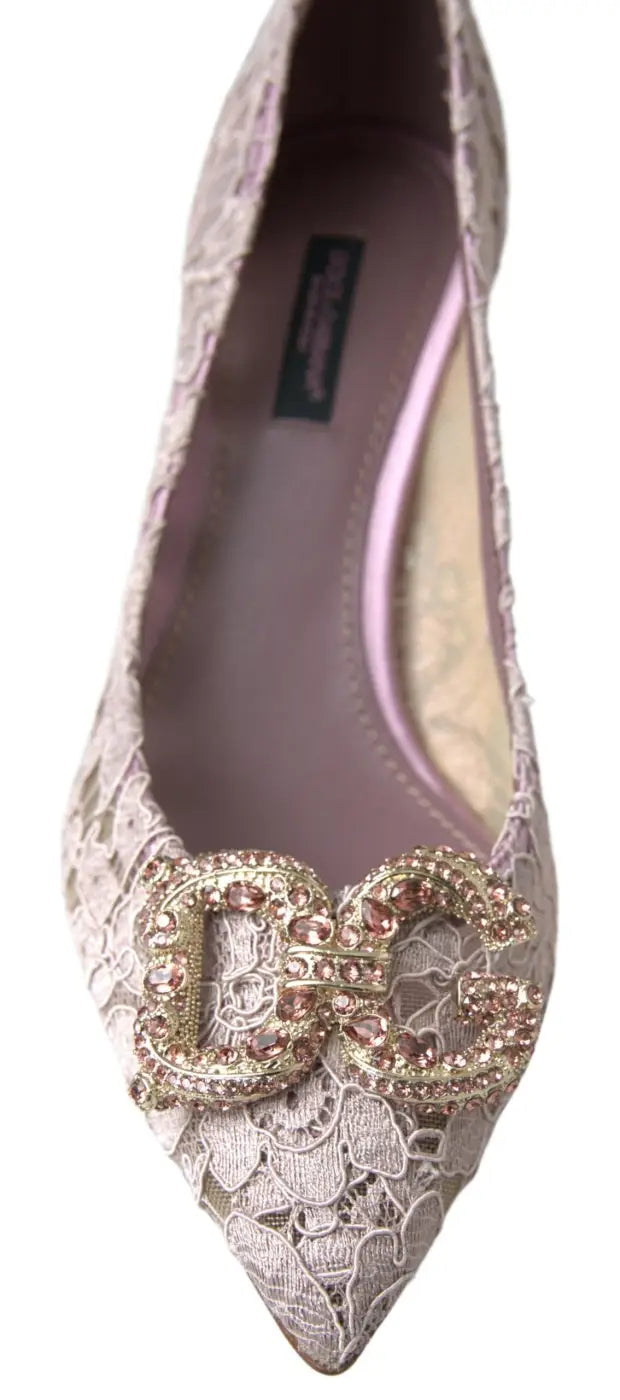 Dolce &amp; Gabbana Pink Floral Lace DG Crystal Pumps Shoes