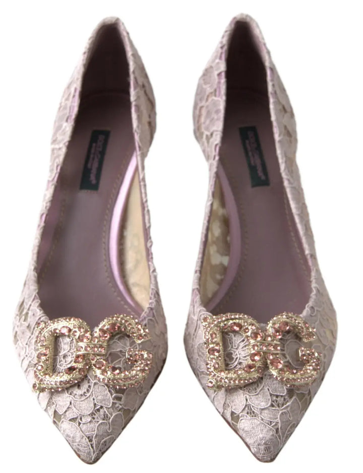 Dolce &amp; Gabbana Pink Floral Lace DG Crystal Pumps Shoes