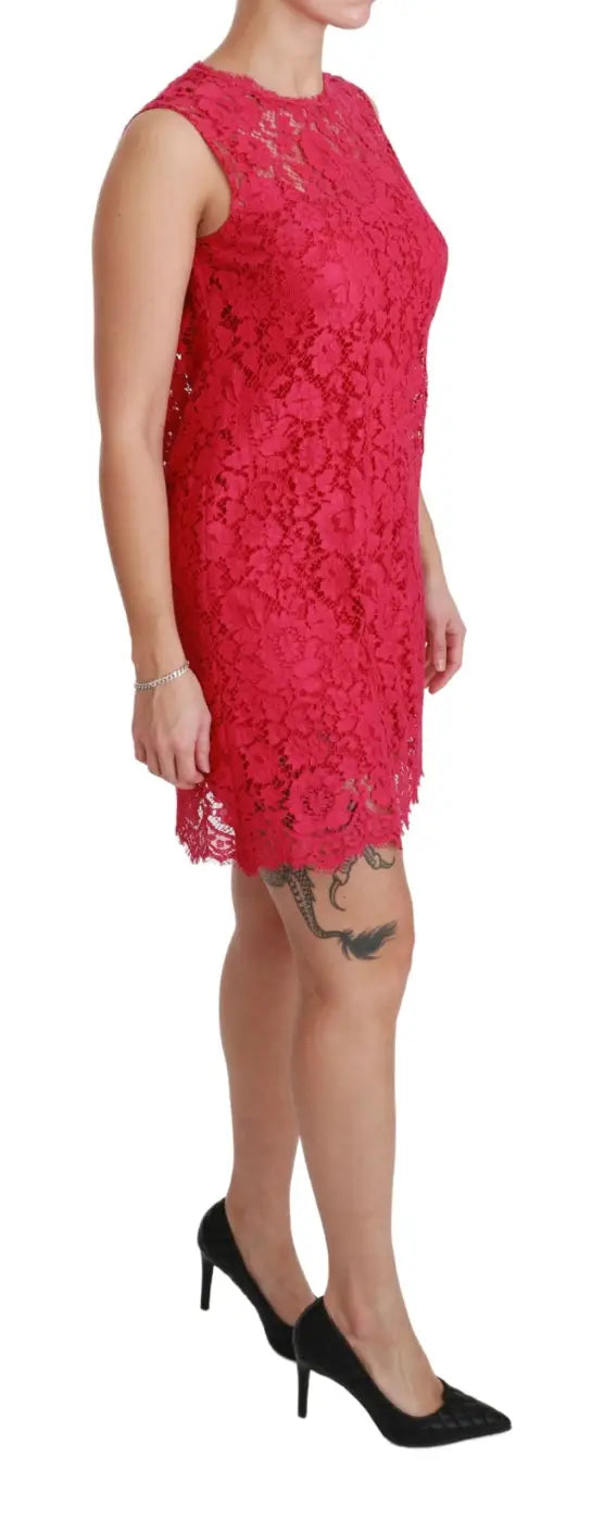 Dolce &amp; Gabbana Pink Floral Lace Shift Gown Mini Dress