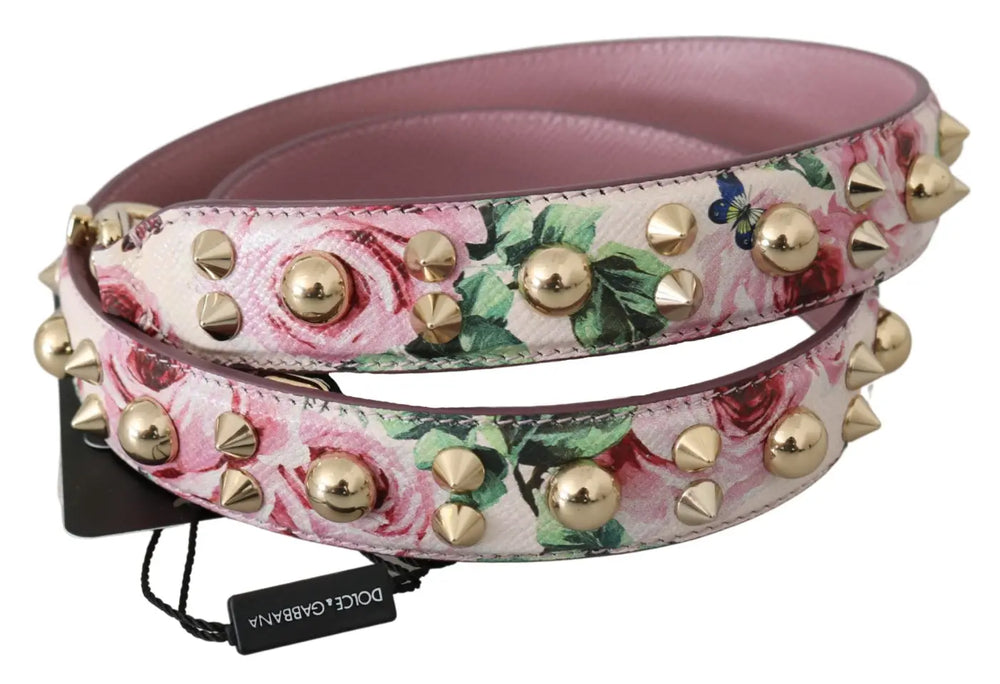 Dolce & Gabbana - Pink Floral Leather Stud Accessory Shoulder Strap