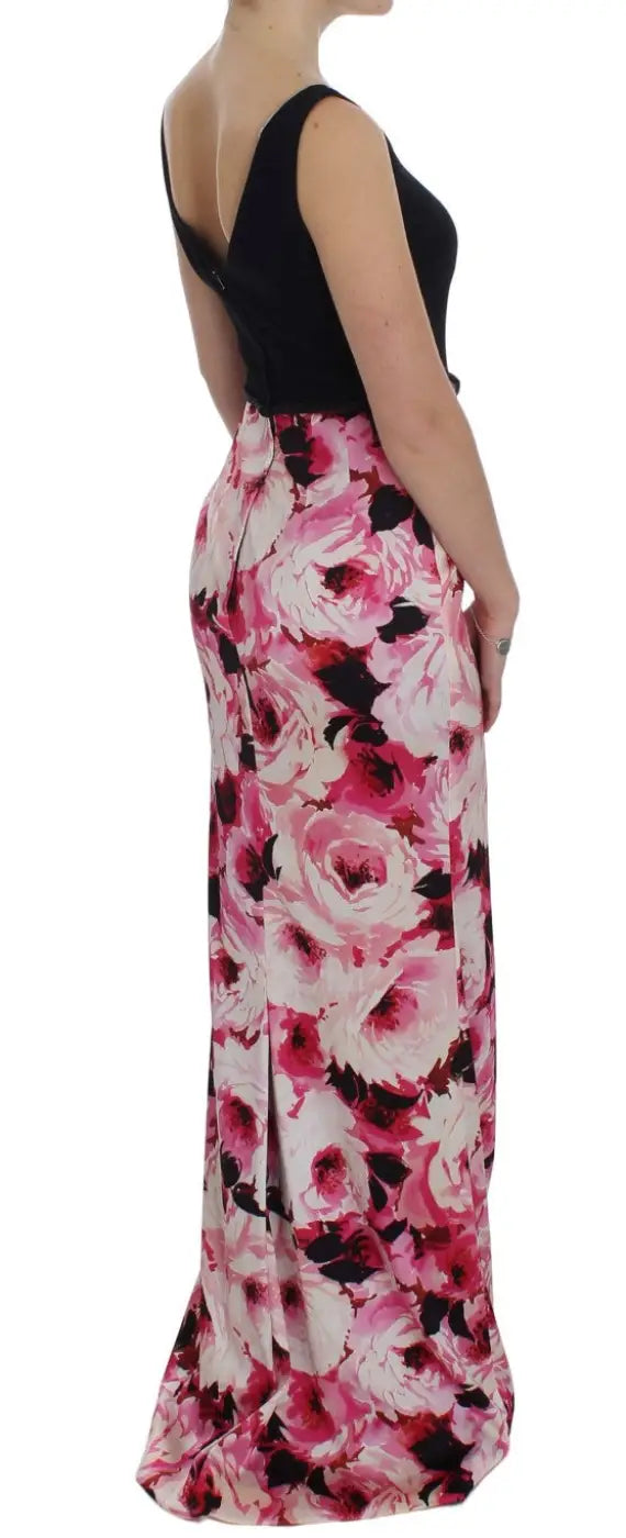 Dolce &amp; Gabbana Pink Floral Print Long Maxi Sheath Dress