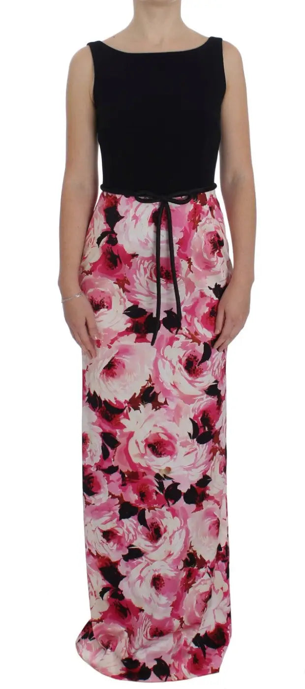 Dolce &amp; Gabbana Pink Floral Print Long Maxi Sheath Dress