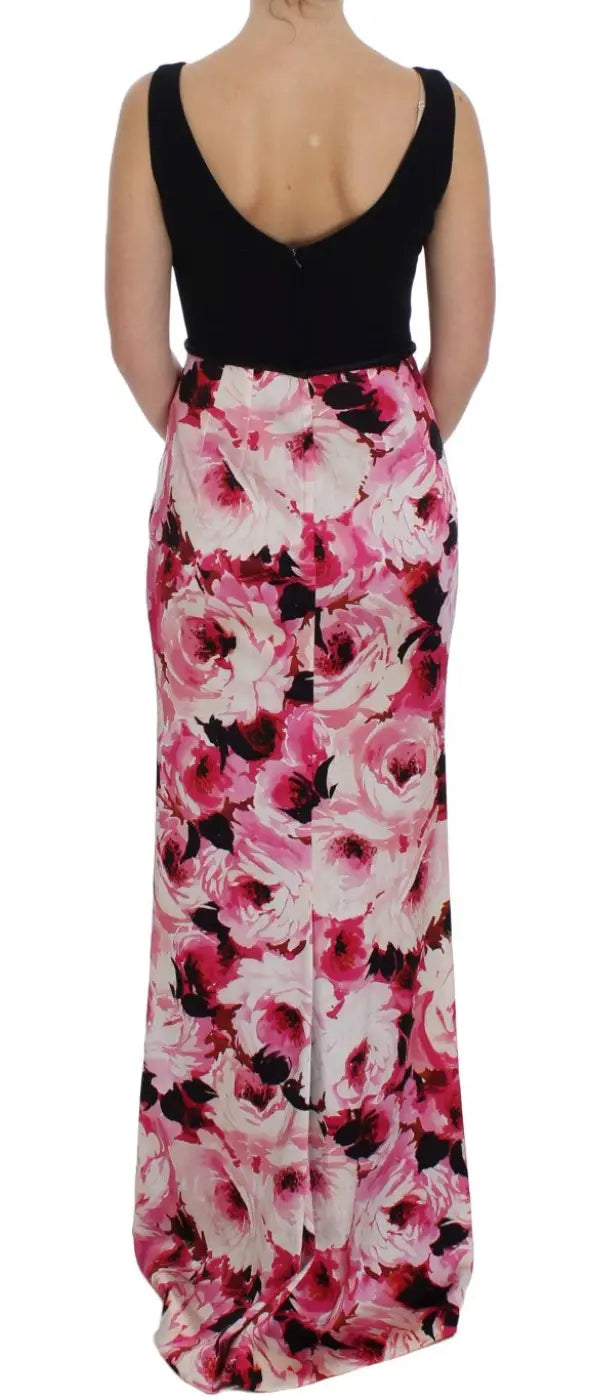 Dolce &amp; Gabbana Pink Floral Print Long Maxi Sheath Dress