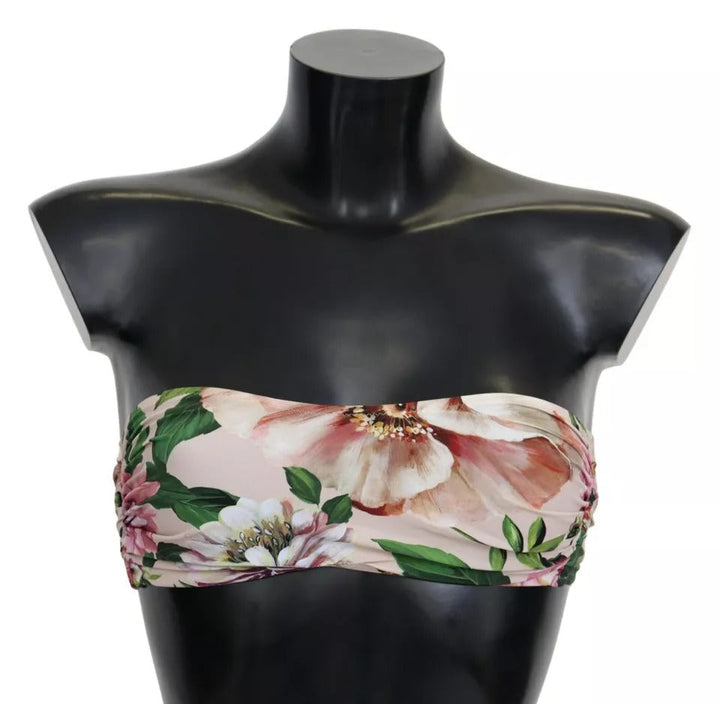 Dolce &amp; Gabbana Pink Floral Print Swimsuit Beachwear Bikini Top - Women’s